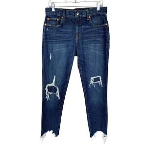 Gap Best Girlfriend Jeans Dark Blue Wash Denim Distressed Women's 27 (32x26.5)